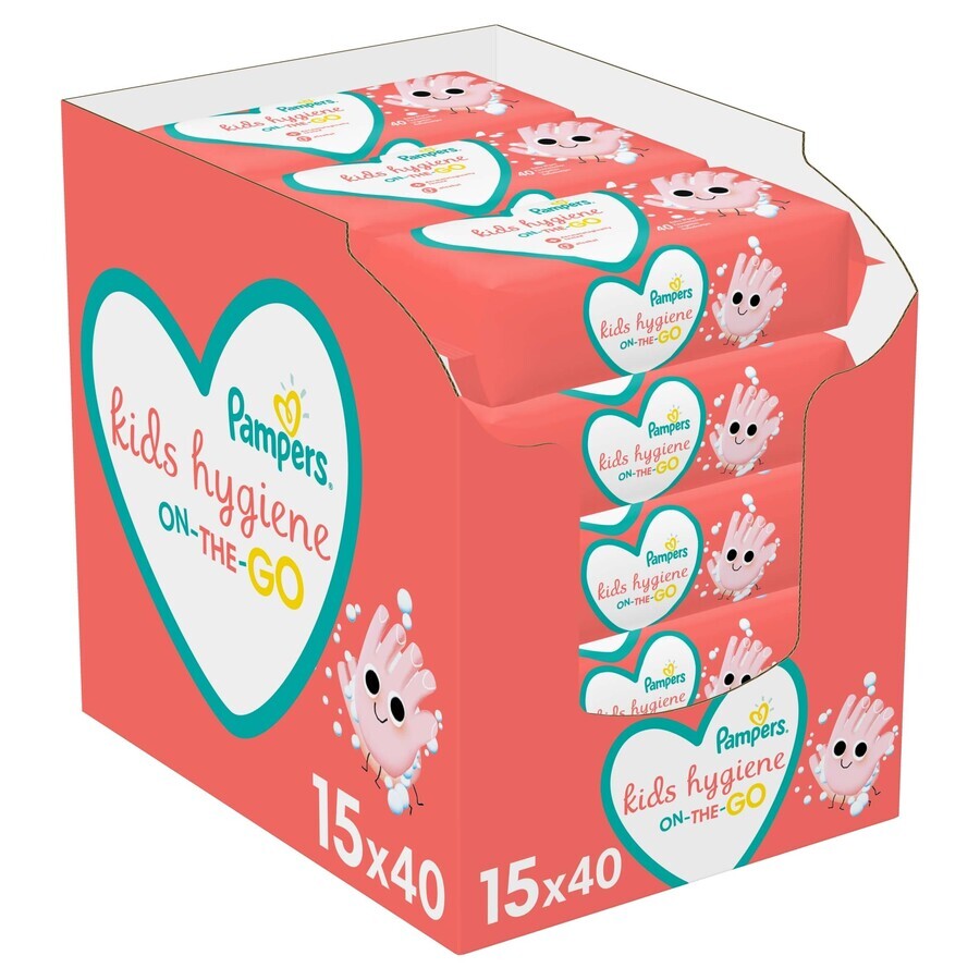 Pampers Kids Hygiene On-the-Go, șervețele umede de călătorie, 15 x 40 buc