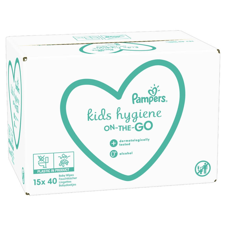 Pampers Kids Hygiene On-the-Go, șervețele umede de călătorie, 15 x 40 buc