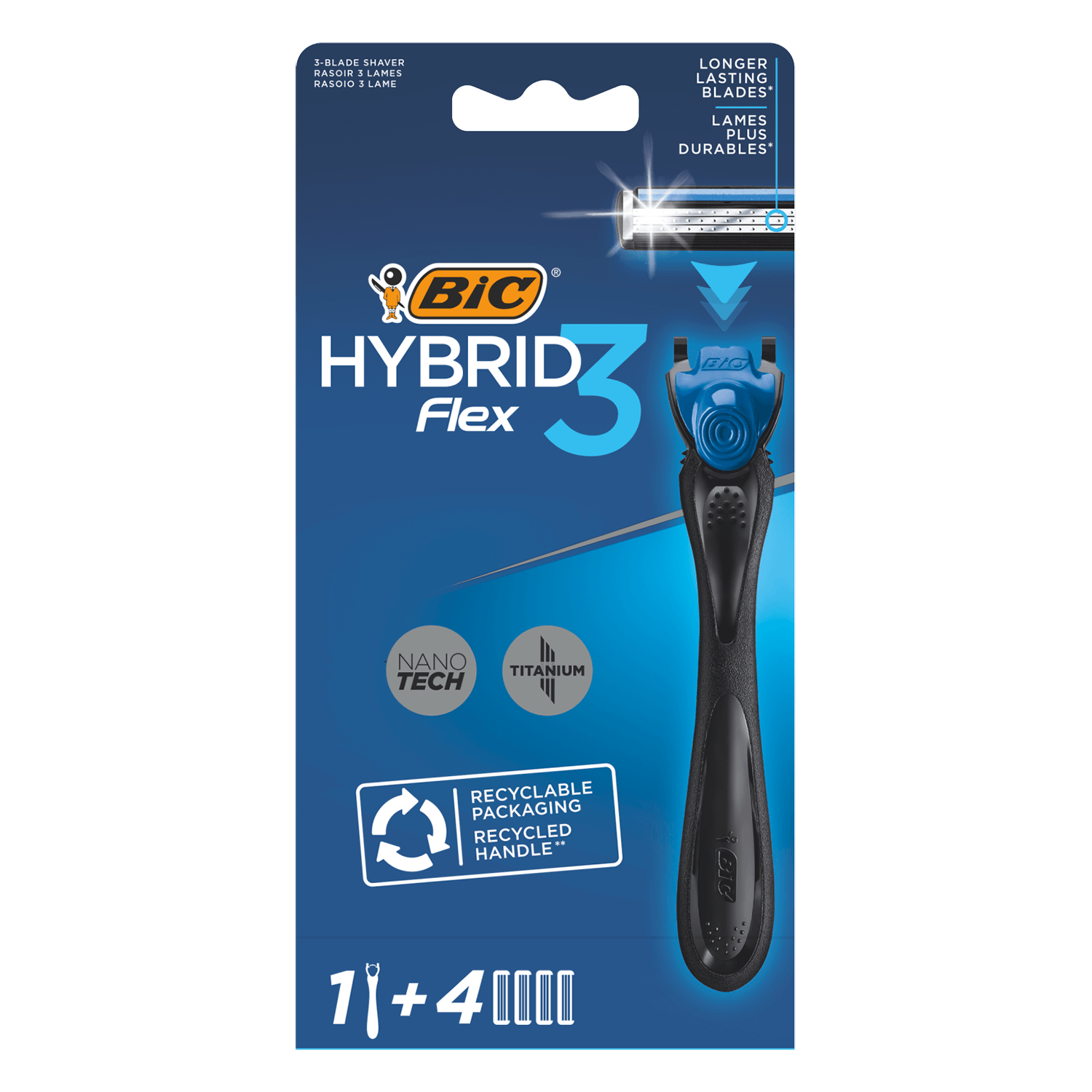 BIC Flex 3 Hybrid, aparat de ras, mâner + 4 rezerve