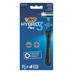 BIC Flex 3 Hybrid, rasoio, manico + 4 ricariche