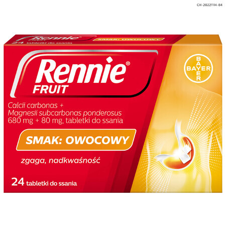 Rennie Fruit 680 mg + 80 mg, vruchtensmaak, 24 zuigtabletten