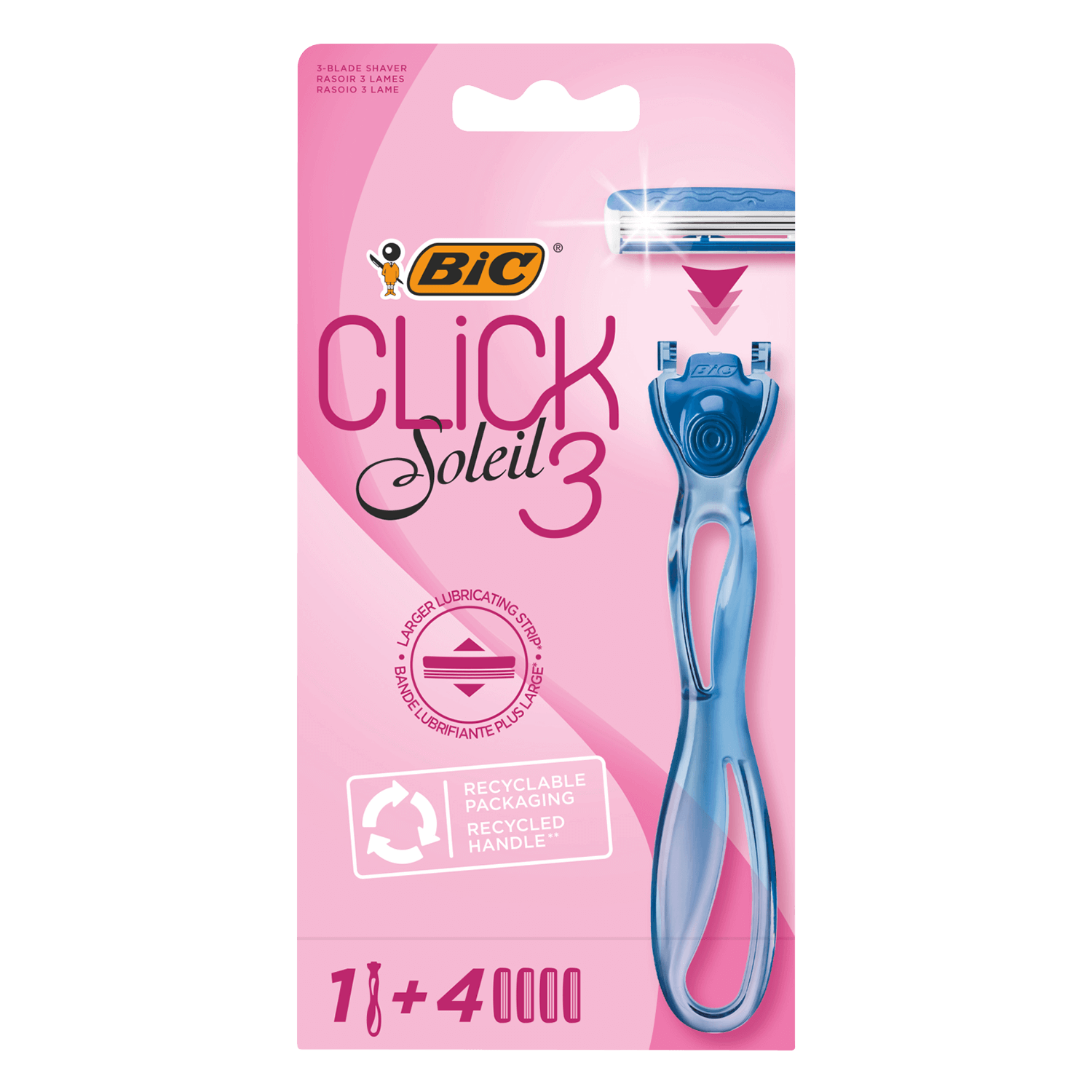 BIC Soleil Click 3, aparat de ras pentru femei, mâner + 4 rezerve