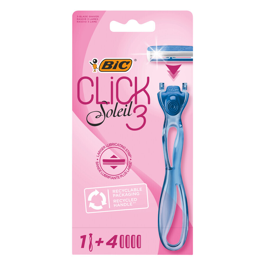 BIC Soleil Click 3, aparat de ras pentru femei, mâner + 4 rezerve