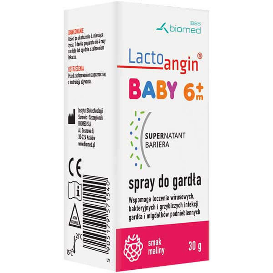 Lactoangin Baby, throat spray, raspberry flavor, over 6 months, 30 g