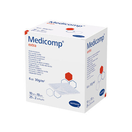 Medicomp Extra, comprese sterile, nețesute, 6 straturi, 30 g/m2, 10 cm x 10 cm, 50 buc.