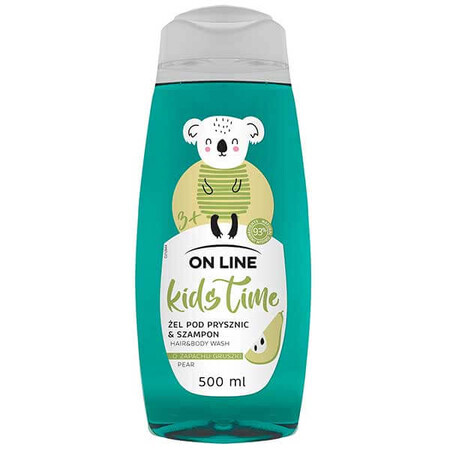 On Line Kids Time, gel de duș și șampon 2 în 1 cu aromă de pară, peste 3 ani, 500 ml