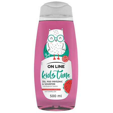 On Line Kids Time, gel de duș și șampon 2 în 1 cu aromă de pepene roșu, peste 3 ani, 500 ml