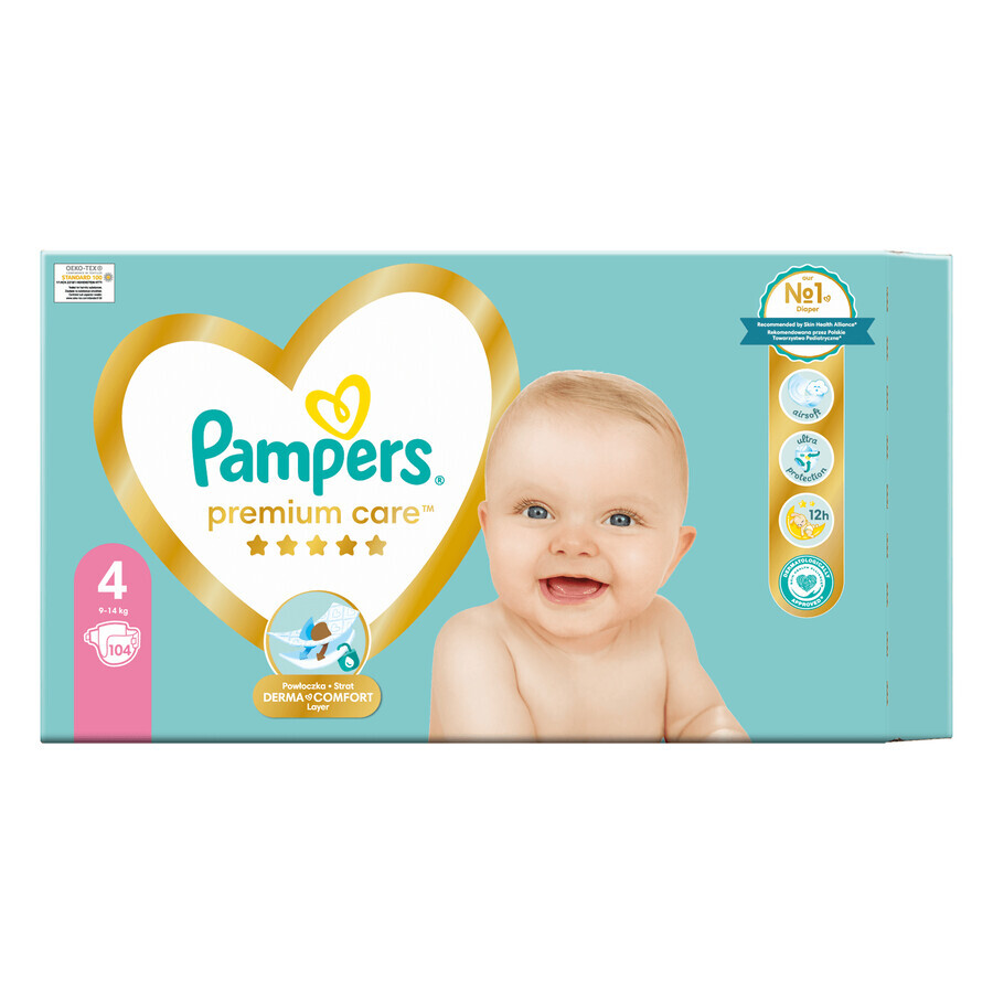 Pampers Premium Care, scutece mărimea 4, 9-14 kg, 104 buc