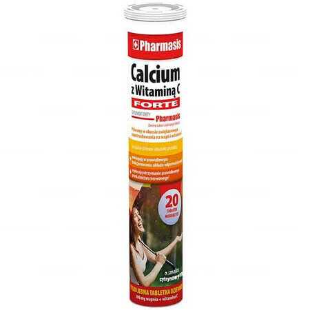 Pharmasis Calcium cu vitamina C Forte, aromă de lămâie, 20 comprimate efervescente