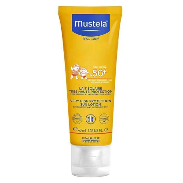 Mustela Sun set, Baby on the go - piele predispusă la atopie, lapte de protecție solară, SPF 50, 40 ml + Stelatopia, cremă de față, 40 ml