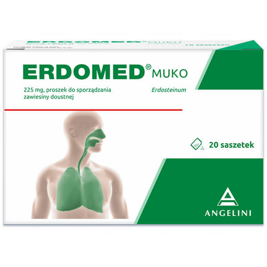 Erdomed Muko 225 mg, powder for oral suspension, 20 sachets