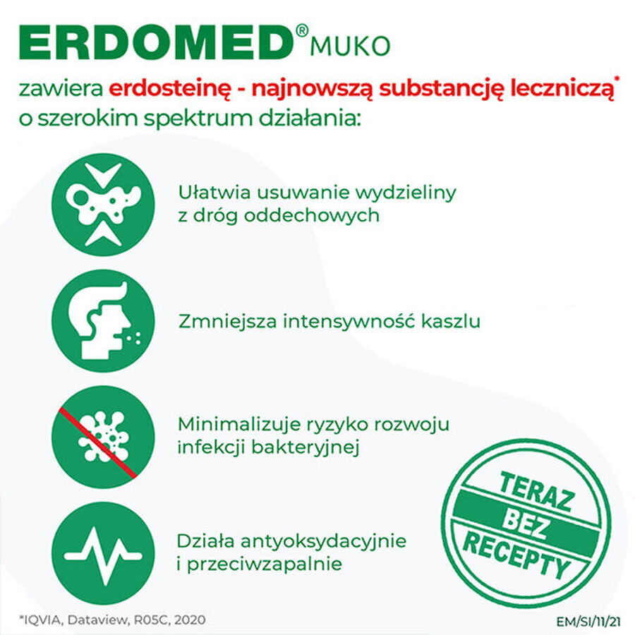 Erdomed Muko 225 mg, powder for oral suspension, 20 sachets