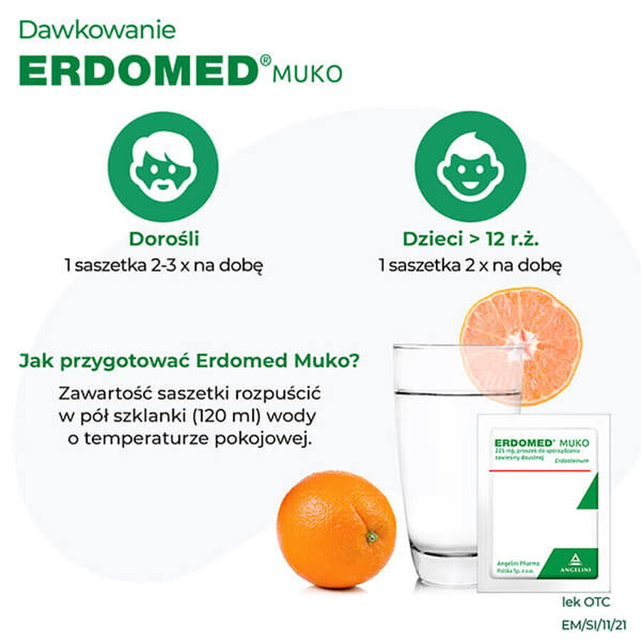 Erdomed Muko 225 mg, powder for oral suspension, 20 sachets