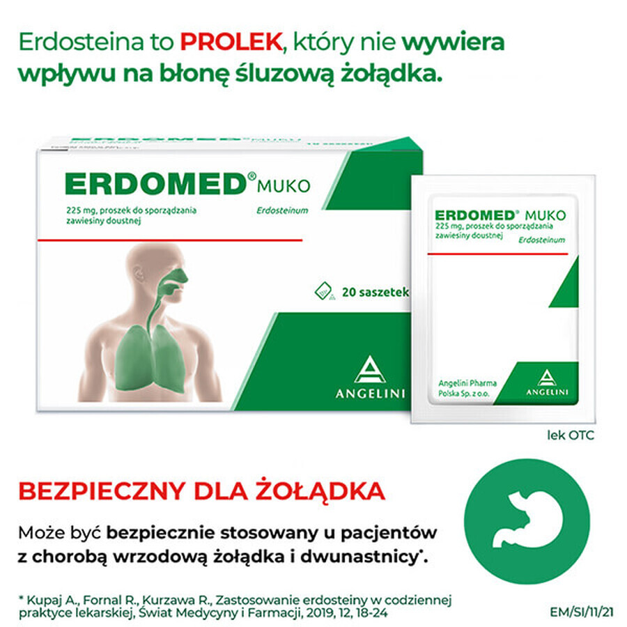 Erdomed Muko 225 mg, powder for oral suspension, 20 sachets