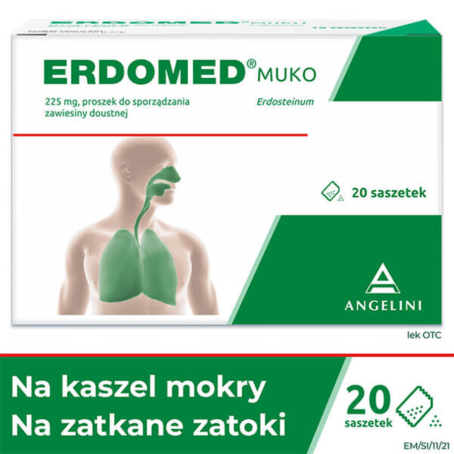 Erdomed Muko 225 mg, powder for oral suspension, 20 sachets