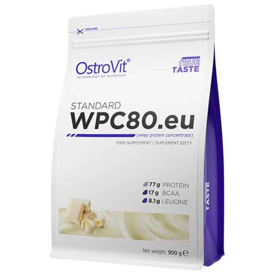 OstroVit Standard WPC80.eu, witte chocoladesmaak, 900 g