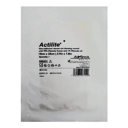 Actilite, pansament cu 99% miere de Manuka + 1% ulei de Manuka, steril, 10 cm x 20 cm, 1 buc