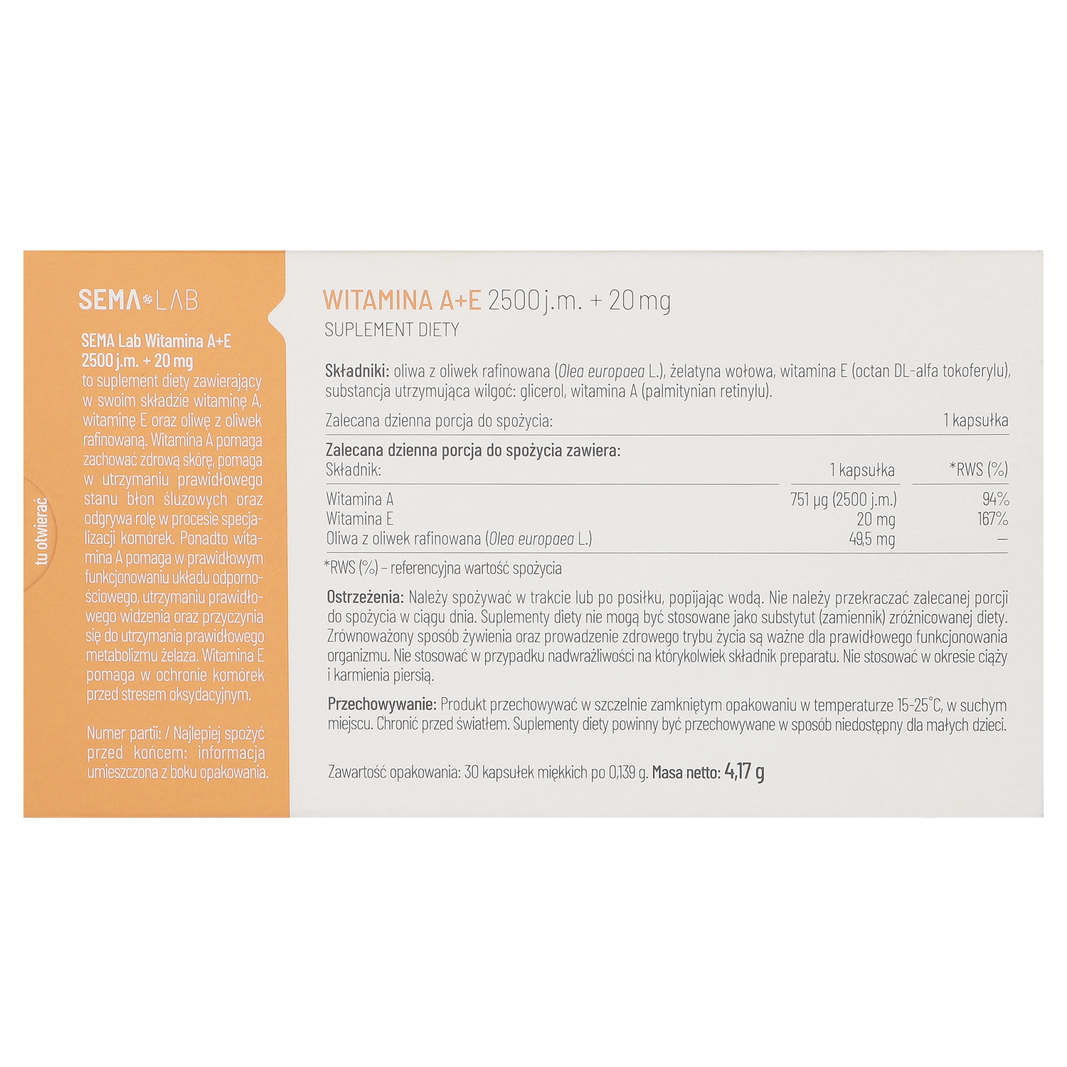 SEMA Lab Vitamina A+E 2500 UI + 20 mg, 30 capsule moi