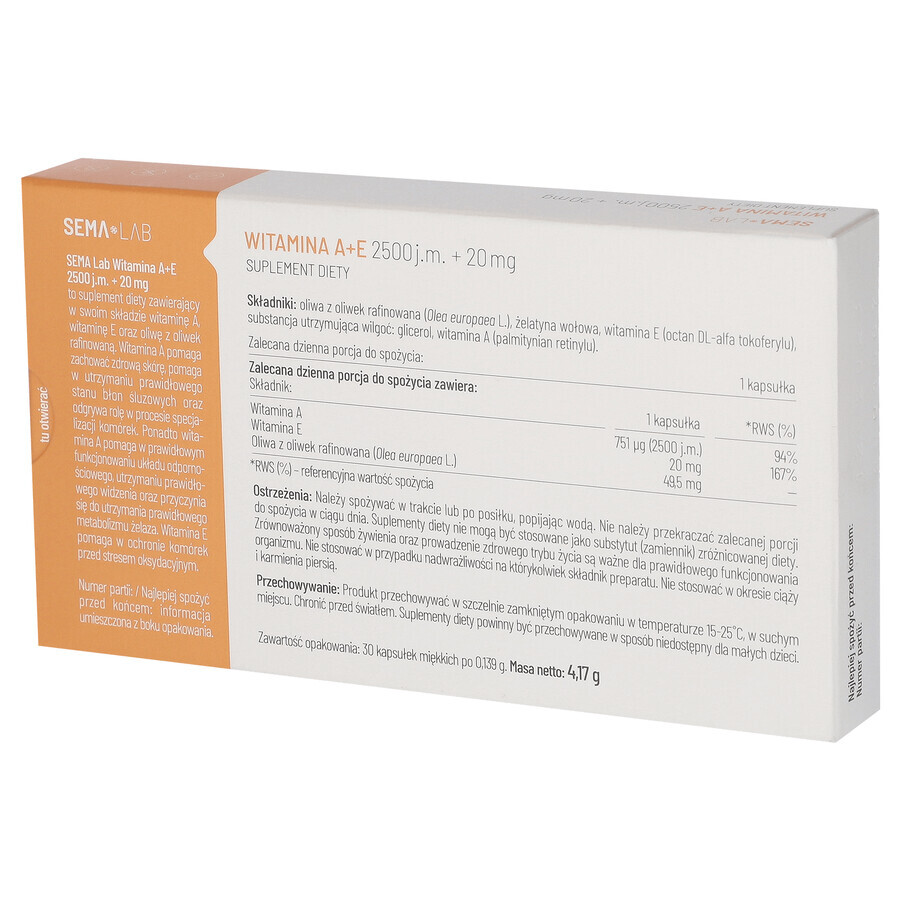 SEMA Lab Vitamina A+E 2500 UI + 20 mg, 30 capsule moi