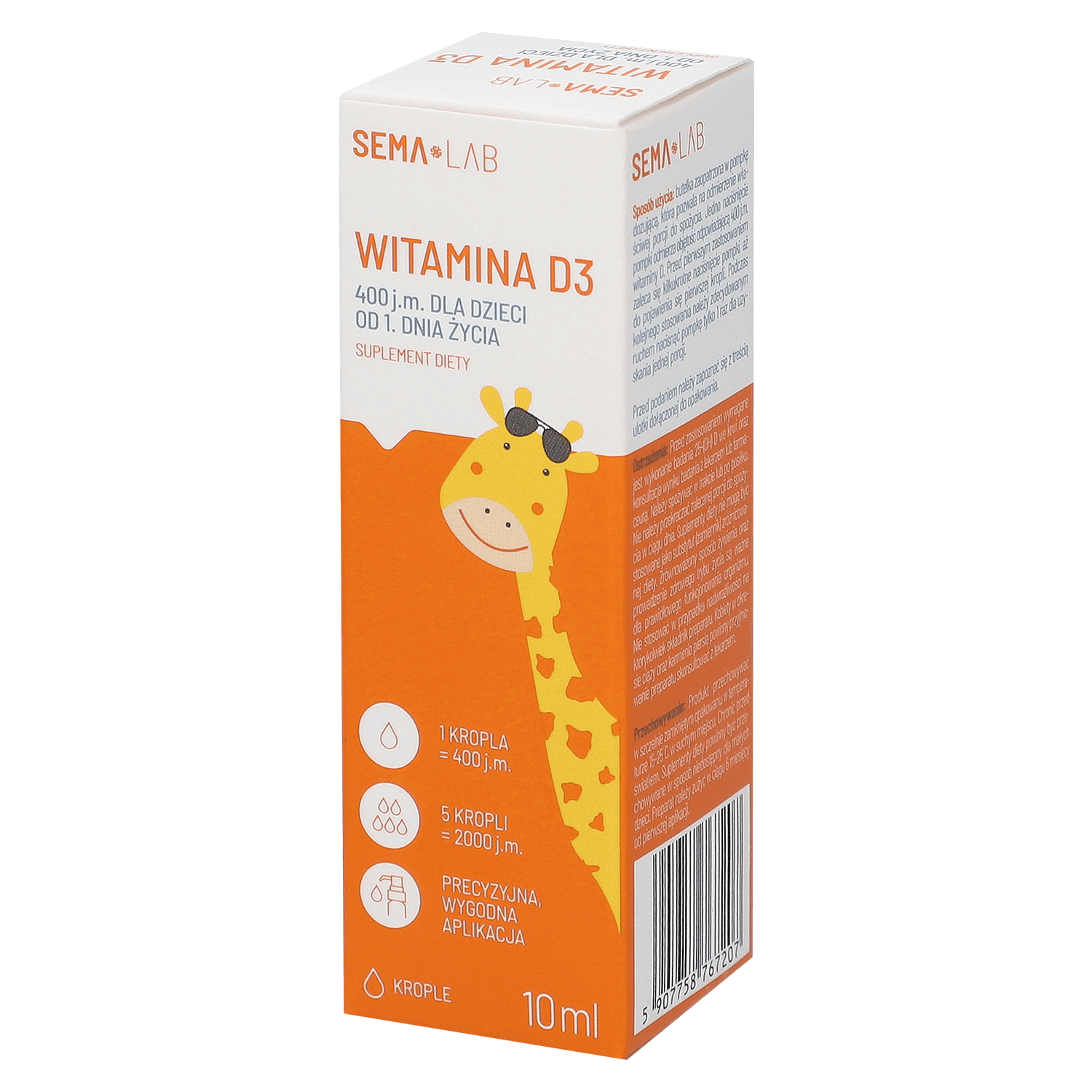 SEMA Lab Vitamina D3 400 UI pentru copii din ziua 1, picături, 10 ml