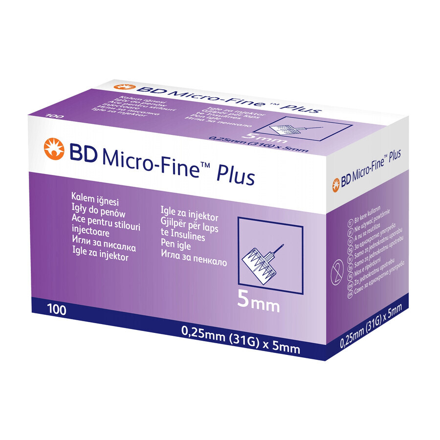 Ace pentru stilou cu insulină BD Micro-Fine Plus, 31G (0,25 mm) x 5 mm, 100 bucăți