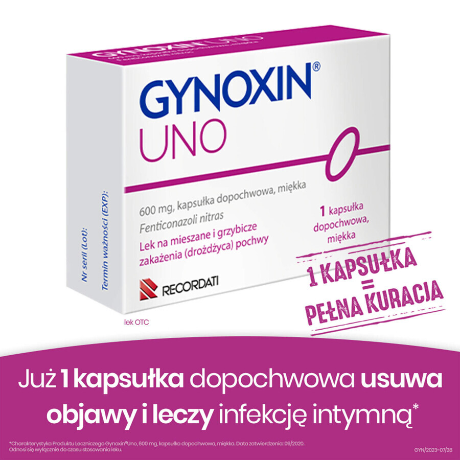 Gynoxin Uno 600 mg, 1 cápsula vaginal blanda