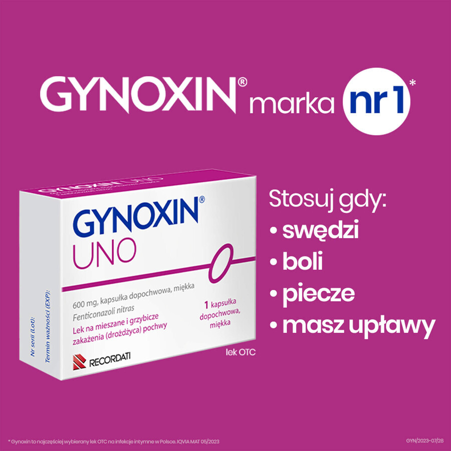 Gynoxin Uno 600 mg, 1 cápsula vaginal blanda