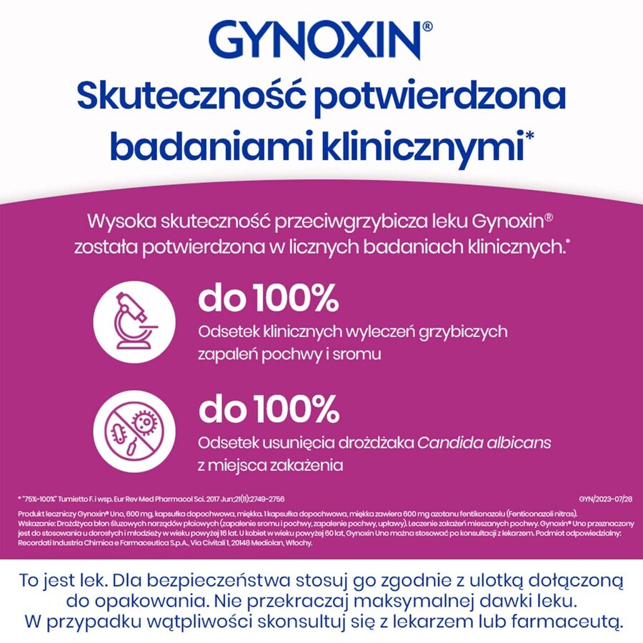 Gynoxin Uno 600 mg, 1 cápsula vaginal blanda