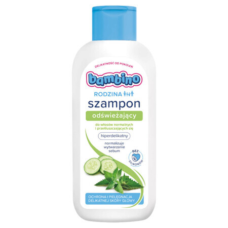 Bambino Family, refreshing shampoo for normal and oily hair, hyper-delicate, from 3 years, 400 ml