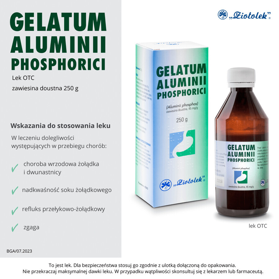 Gelatum Aluminii Phosphorici 45 mg/g, suspensie orală, 250 g