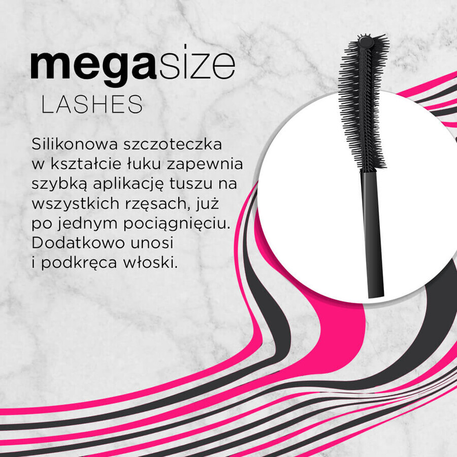 Eveline Cosmetics Mega Size Lashes, rimel de alungire și îngroșare, negru, 10 ml