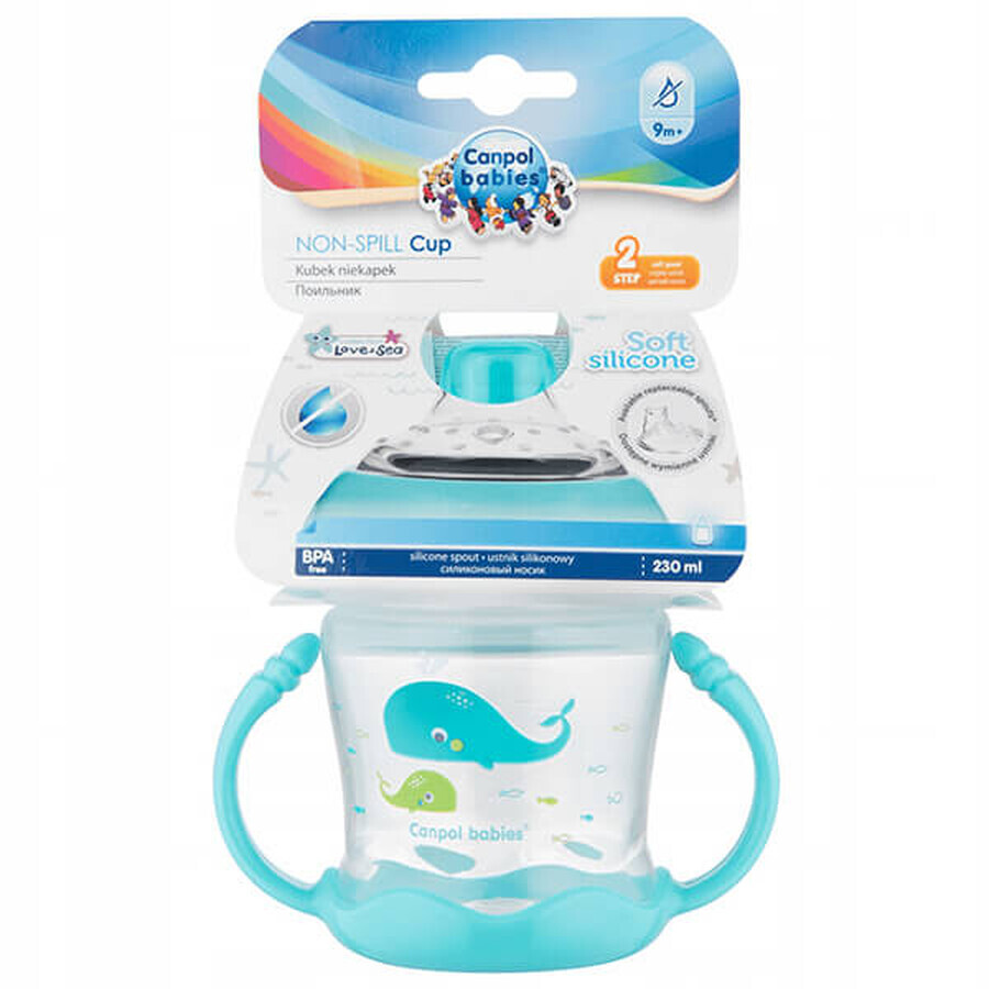 Canpol, vaso antiderrame con asas Love&amp;Sea, a partir de 9 meses, azul, 230 ml