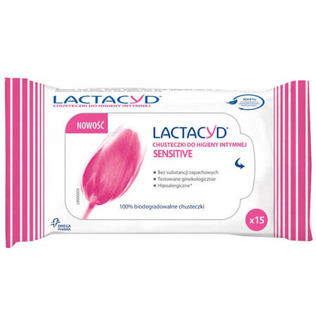 Lactacyd Sensitive, șervețele igienice intime, 15 bucăți