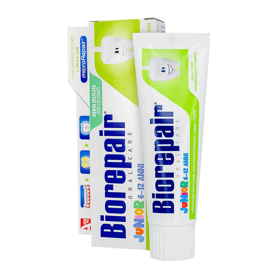 Biorepair Junior, pastă de dinți fără fluor pentru copii, mentă ușoară, 6-12 ani, 75 ml