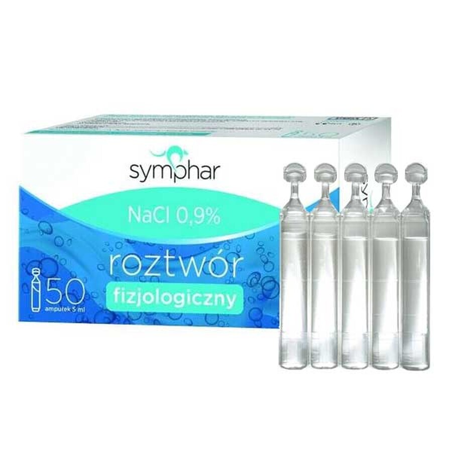 Symphar, soluție fiziologică NaCl 0,9%, fiole, 50 x 5 ml AMBALAJ DEFECTAT