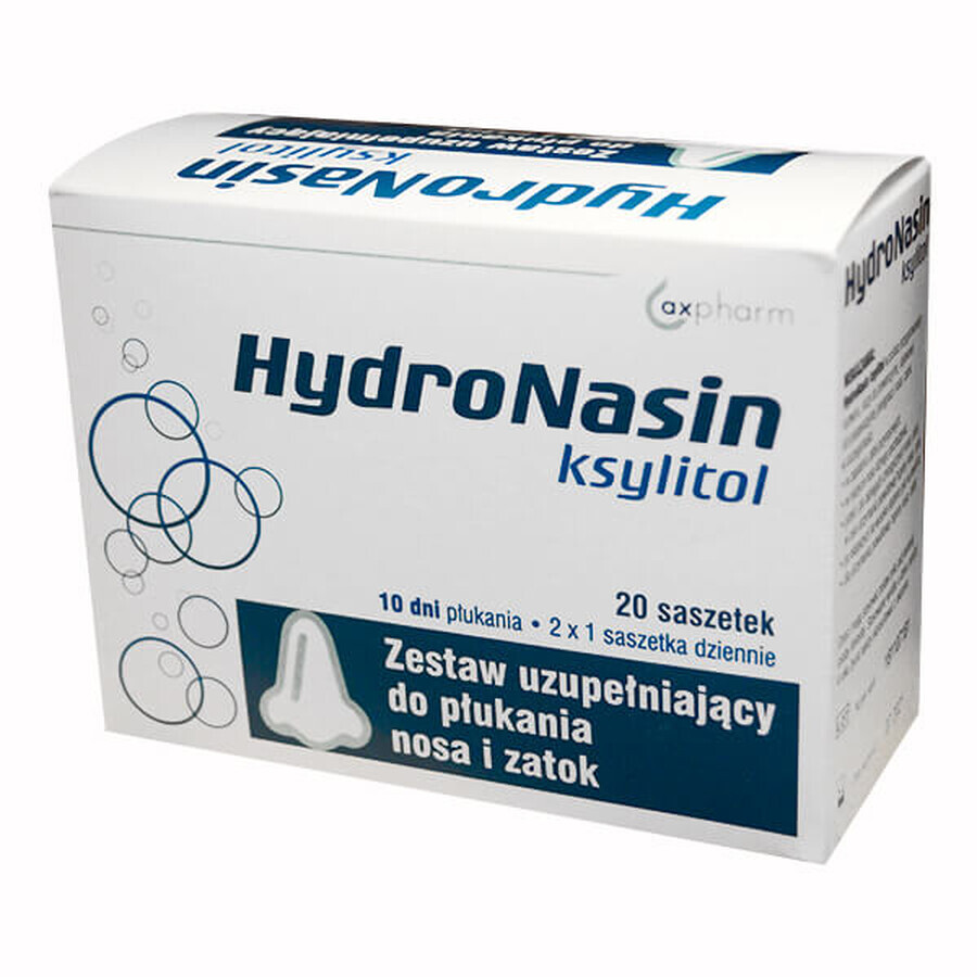 HydroNasin Xylitol, set suplimentar de clătire nazală și sinusală, 20 plicuri