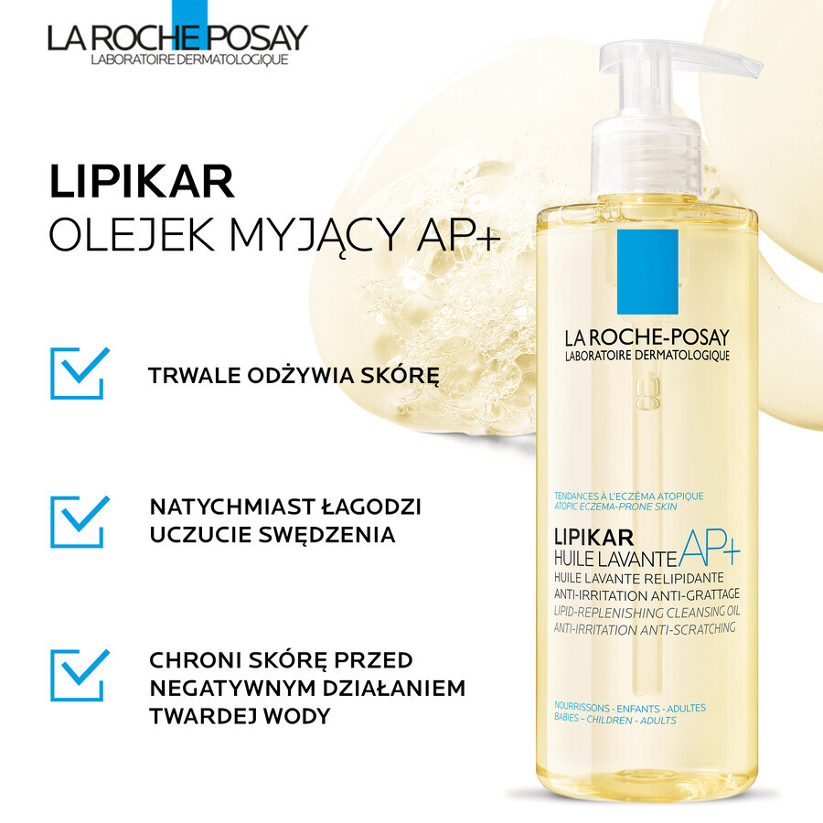 La Roche-Posay Lipikar AP+, ulei de curățare, reumplere lipide împotriva iritațiilor pielii, 400 ml