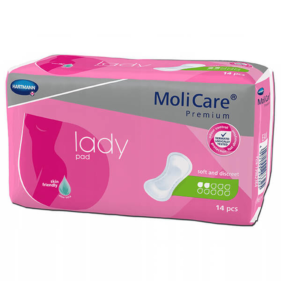 MoliCare Premium Lady Pad, tampoane absorbante, 27 cm x 11 cm, 2 picături, 14 bucăți