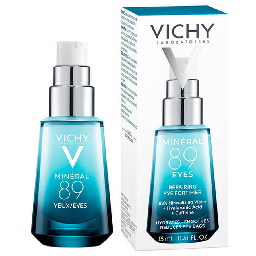 Vichy Mineral 89 Ojos, crema reparadora y fortalecedora de la piel de debajo de los ojos, 15 ml