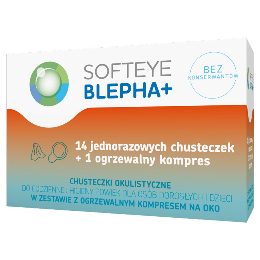 Softeye Belpha +, șervețele oftalmice, 14 bucăți + compresă ochi încălzită, 1 buc