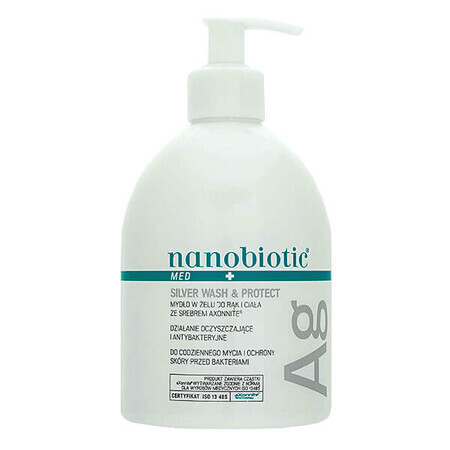 Nanobiotic Med Plus Silver Wash &amp; Protect, sapone gel per mani e corpo, 500 ml