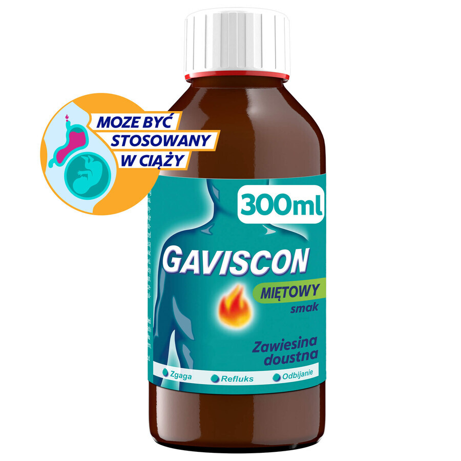 Gaviscon à la menthe (500 mg + 267 mg + 160 mg)/ 10 ml, suspension orale, 300 ml