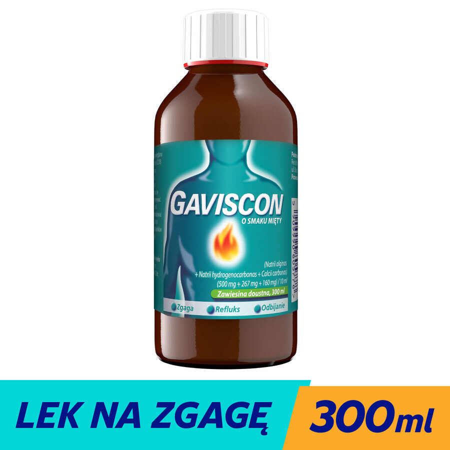 Gaviscon à la menthe (500 mg + 267 mg + 160 mg)/ 10 ml, suspension orale, 300 ml