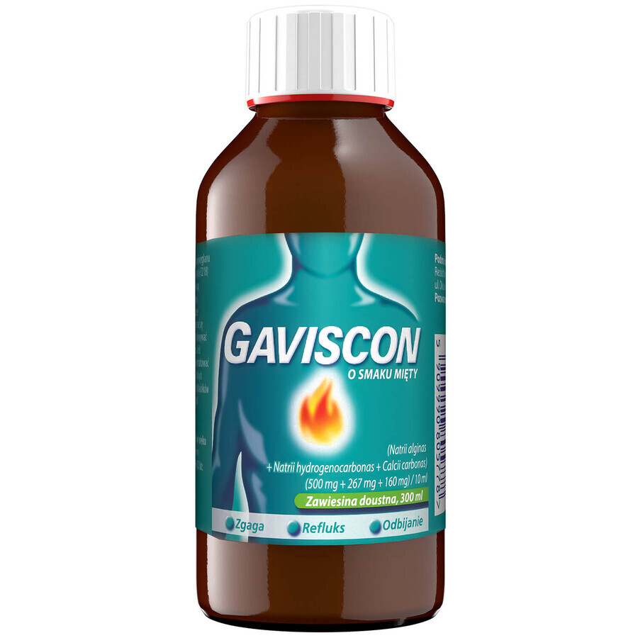 Gaviscon à la menthe (500 mg + 267 mg + 160 mg)/ 10 ml, suspension orale, 300 ml