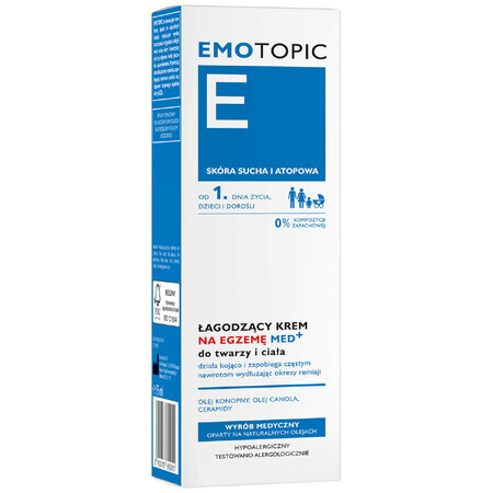 Emotopic Crema calmante para eccemas med+ para rostro y cuerpo, pieles secas y atópicas, 75 ml