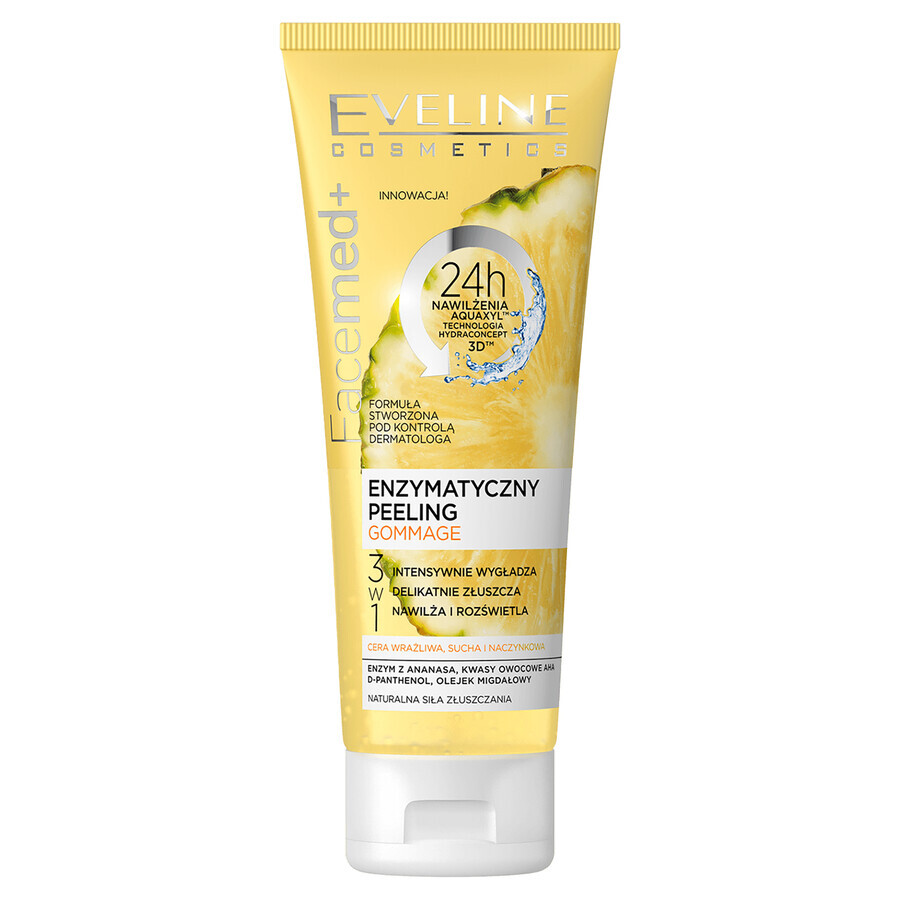 Eveline Cosmetics Facemed+, gommage peeling enzimatico 3in1, pelle sensibile, secca e vascolare, 75 ml