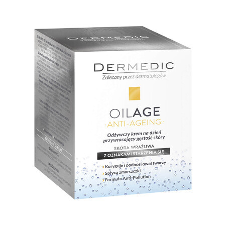 Set Dermedic Oilage Anti-Ageing, crema da giorno nutriente, 50 ml + olio lavante per il viso syndet, 25 ml + crema per il contorno occhi, 7 ml