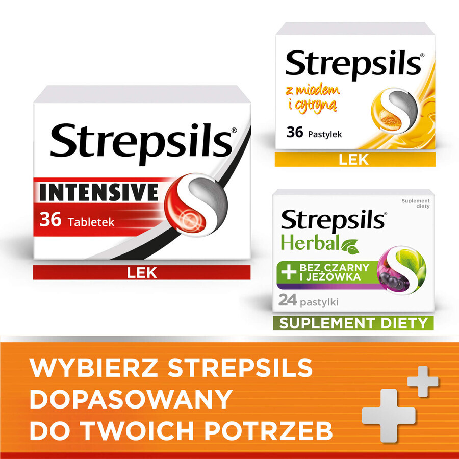 Strepsils Intensive portocale fără zahăr 8,75 mg, 24 pastile tari