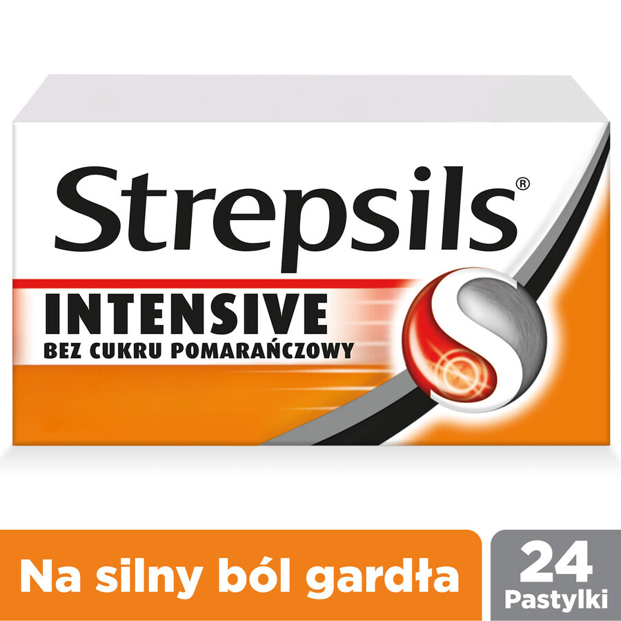 Strepsils Intensive portocale fără zahăr 8,75 mg, 24 pastile tari