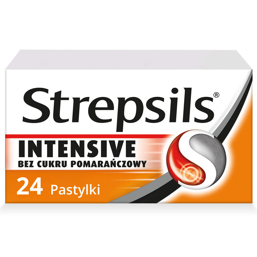 Strepsils Intensive portocale fără zahăr 8,75 mg, 24 pastile tari